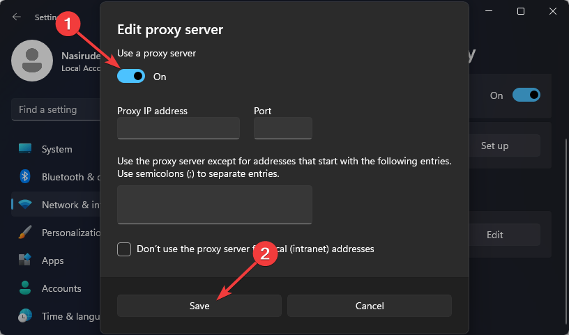 Disable proxy server