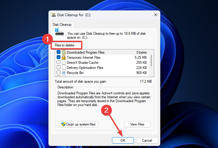 Disk cleanup files