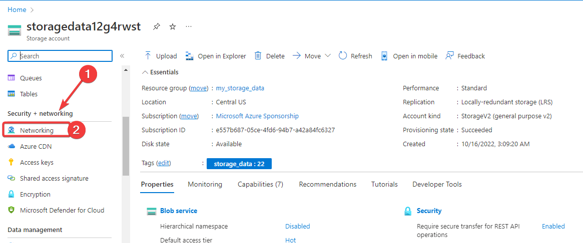 Azure networking and security settings