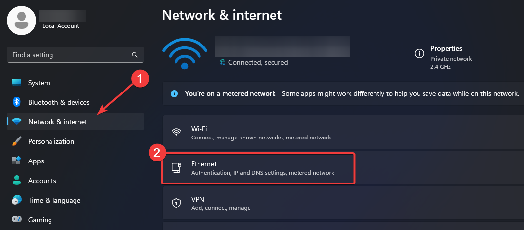 Network internet settings