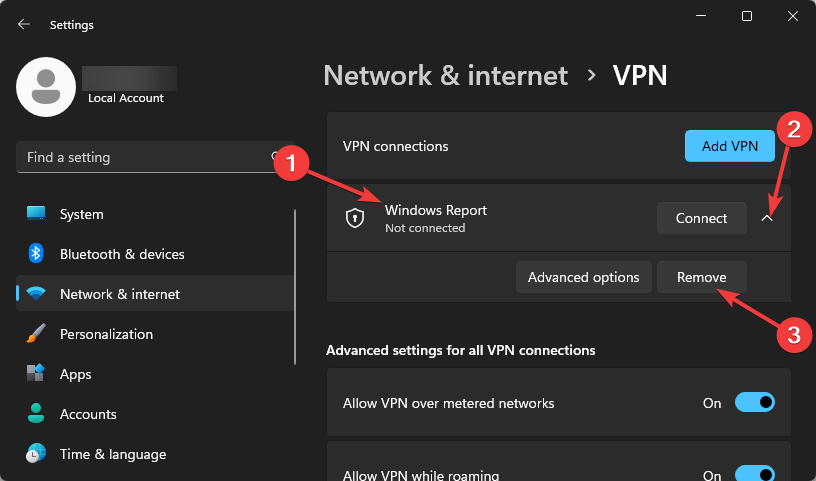 VPN を削除する