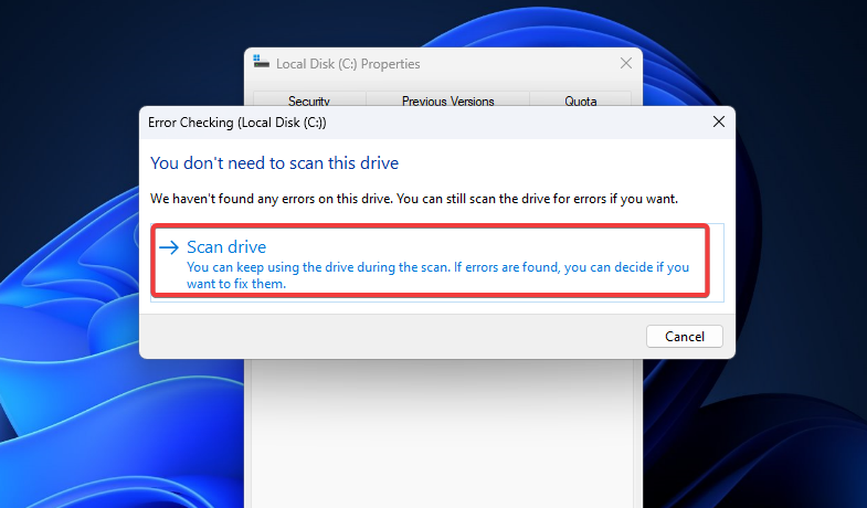 Scan hard disk for error