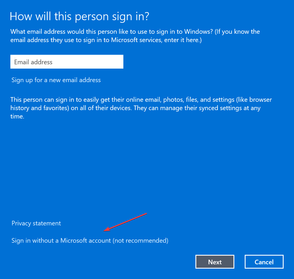 sign in without microsoft account