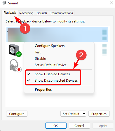 enable show disabled devices - show disconnected devices