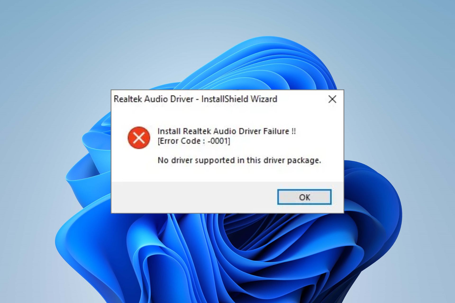 install realtek hd audio driver failure error code 0001 windows 10