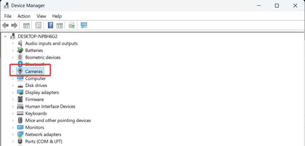 cameras in device manager