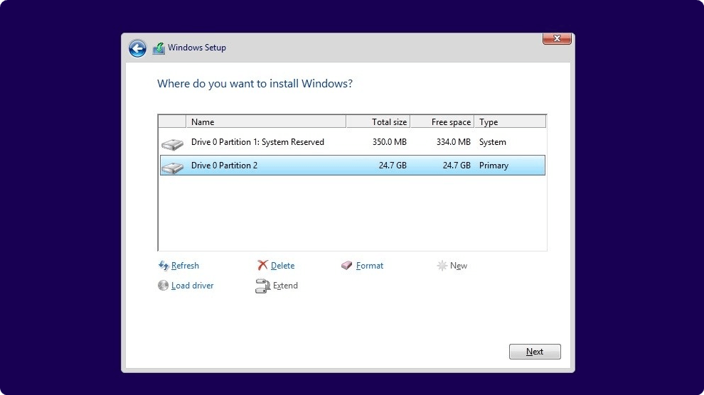 windows-11-install-drive の選択