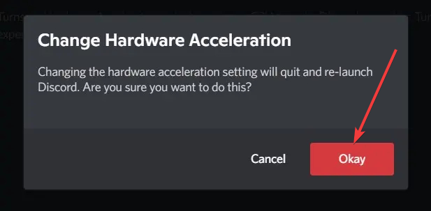 confirming to disable the hardware acceleration option