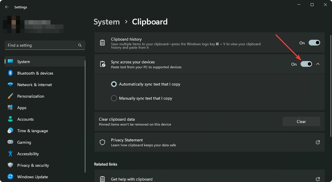 enabling clipboard sync windows 11