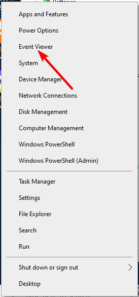 Windows options menu displaying an arrow pointing towards "Event Viewer" to fix PFN File corrupt