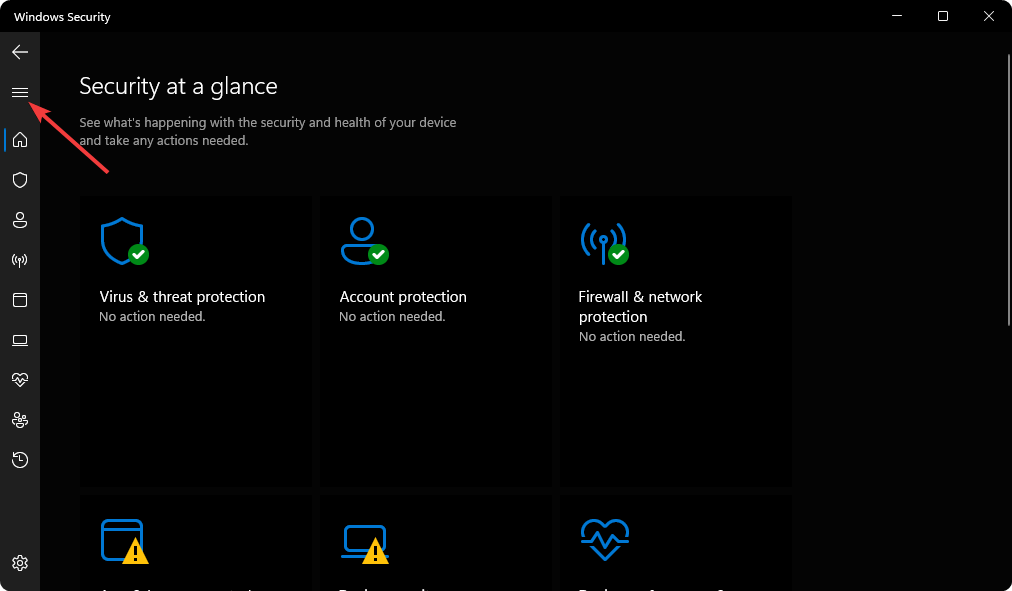 expanding windows security menu