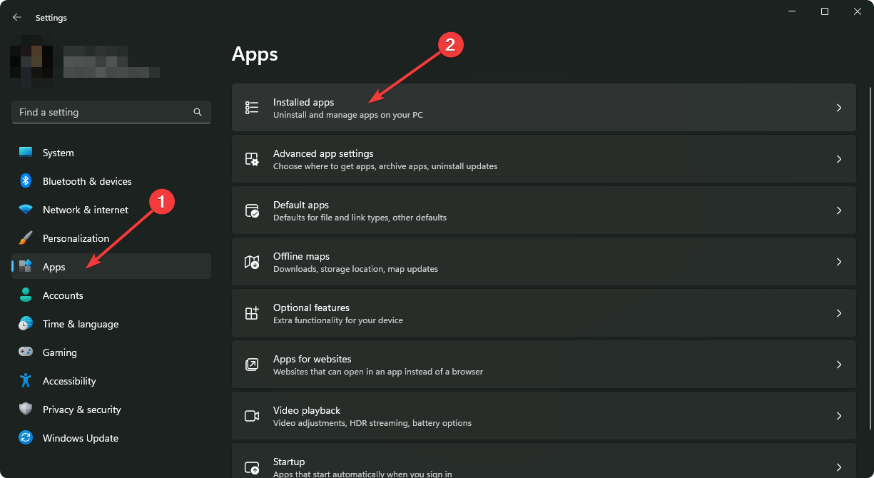 going installed apps windows 11 settings