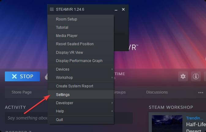 going steamvr settings