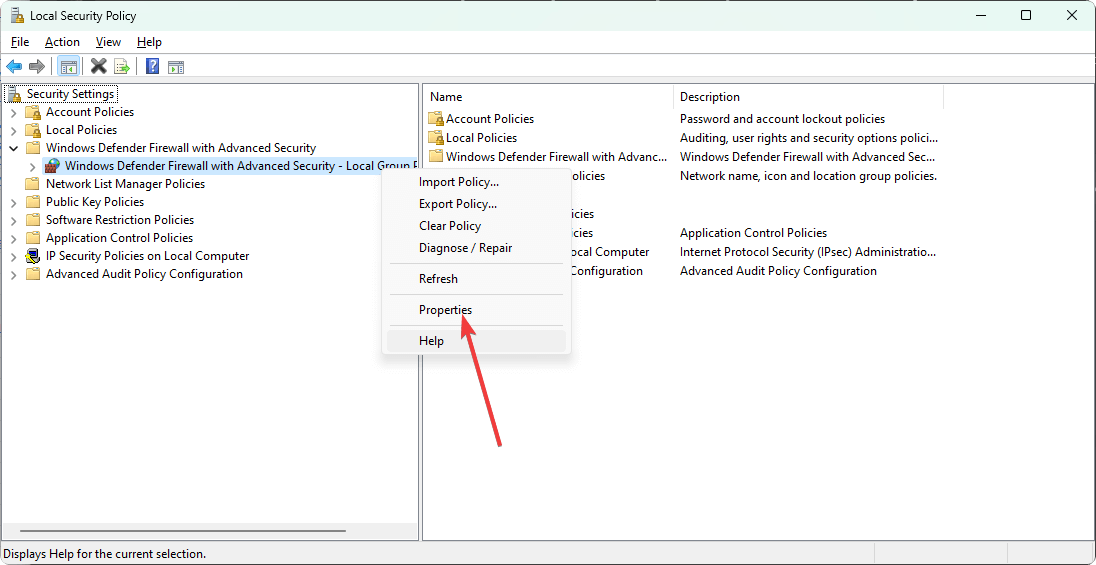 going windows defender firewall with advanced security local group policy properties