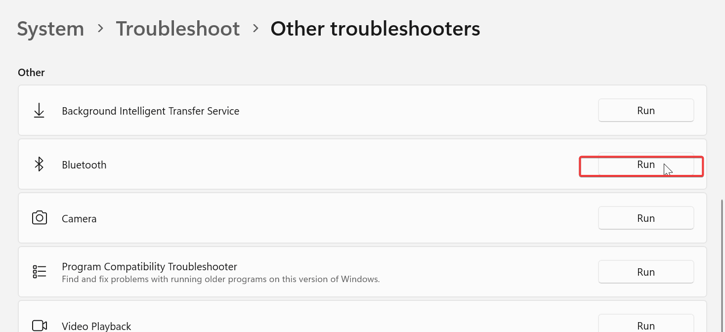 run bluetooth troubleshooter