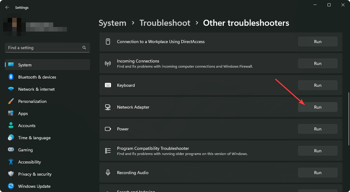 running network troubleshooter win11