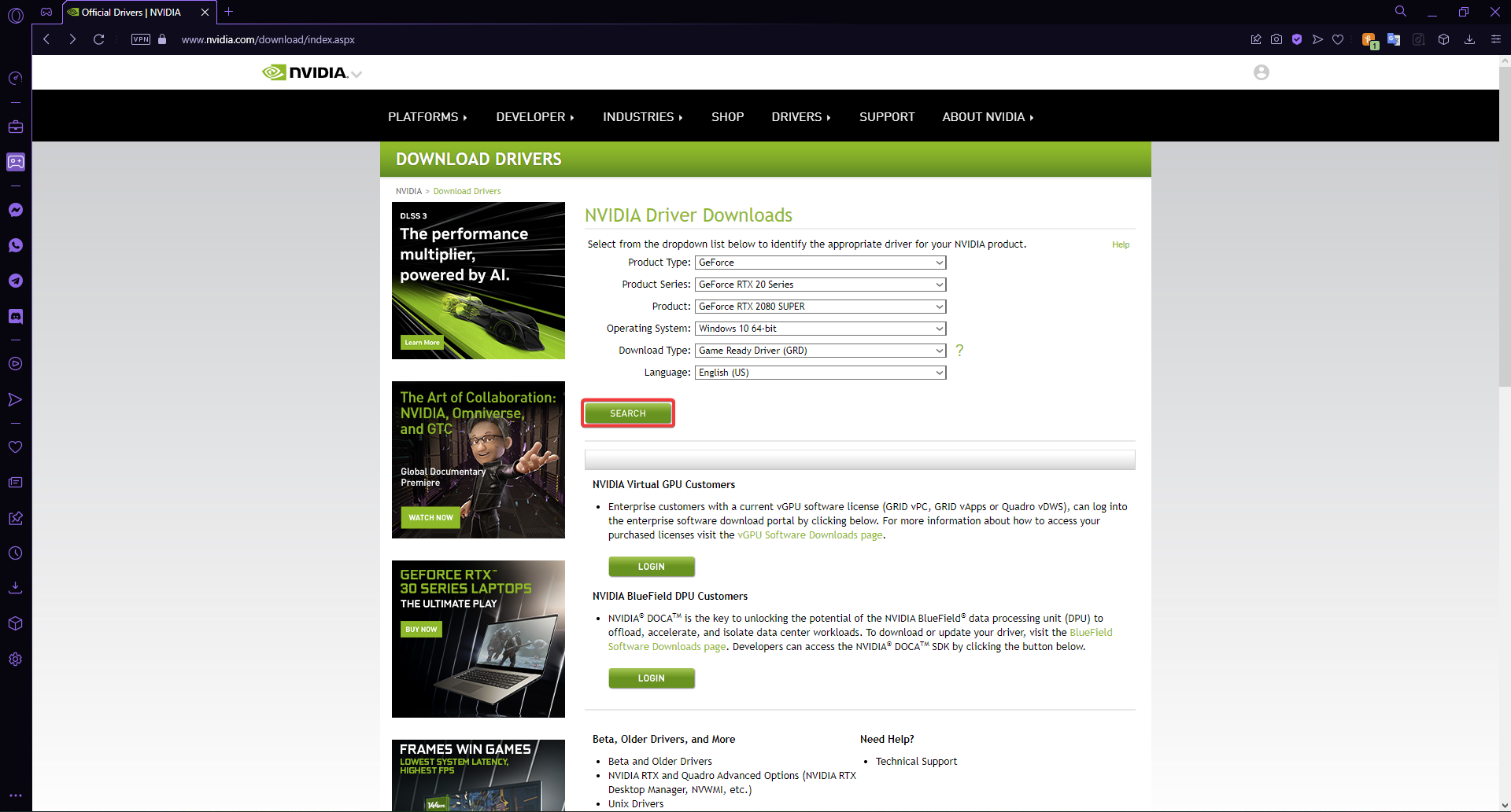 search for nvidia driver.