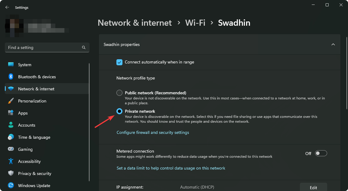 setting a network to private windows 11