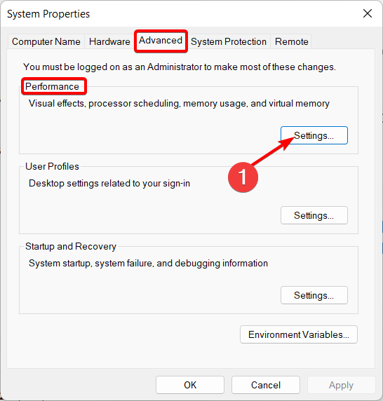 settings-advanced your computer is low on memory