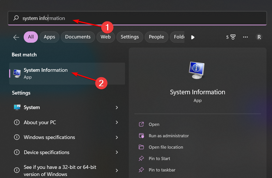 system-info-search this app can't run on your pc
