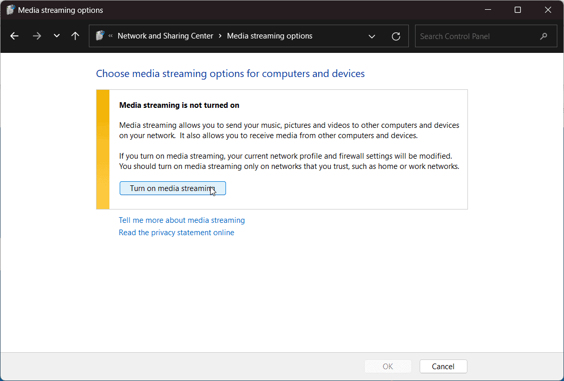 turn on media streaming