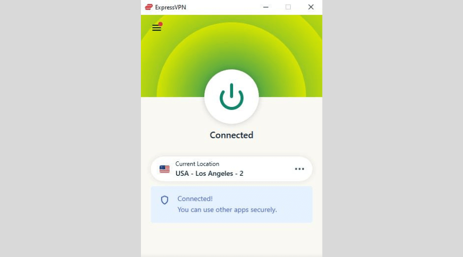 ExpressVPN connected to a US server