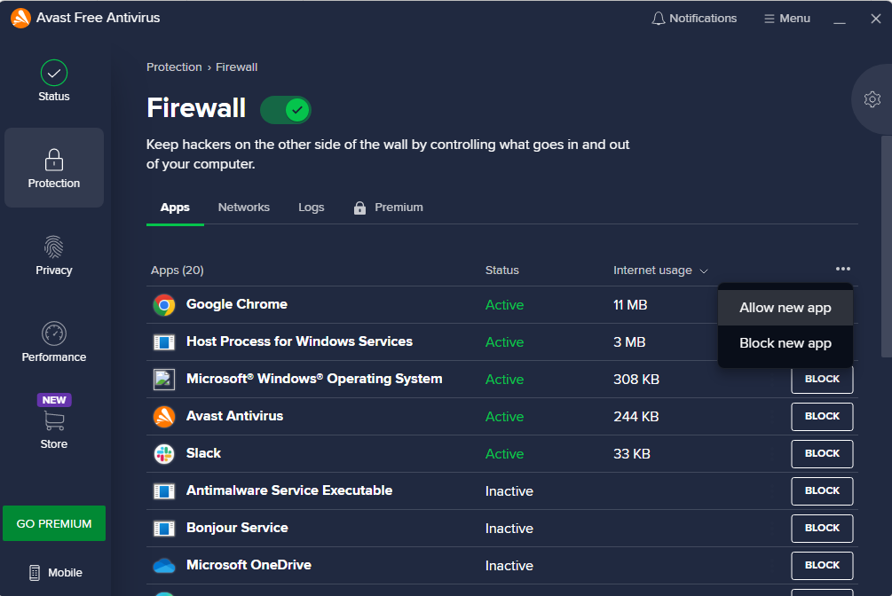 Avast firewall