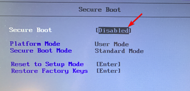 disable secure boot