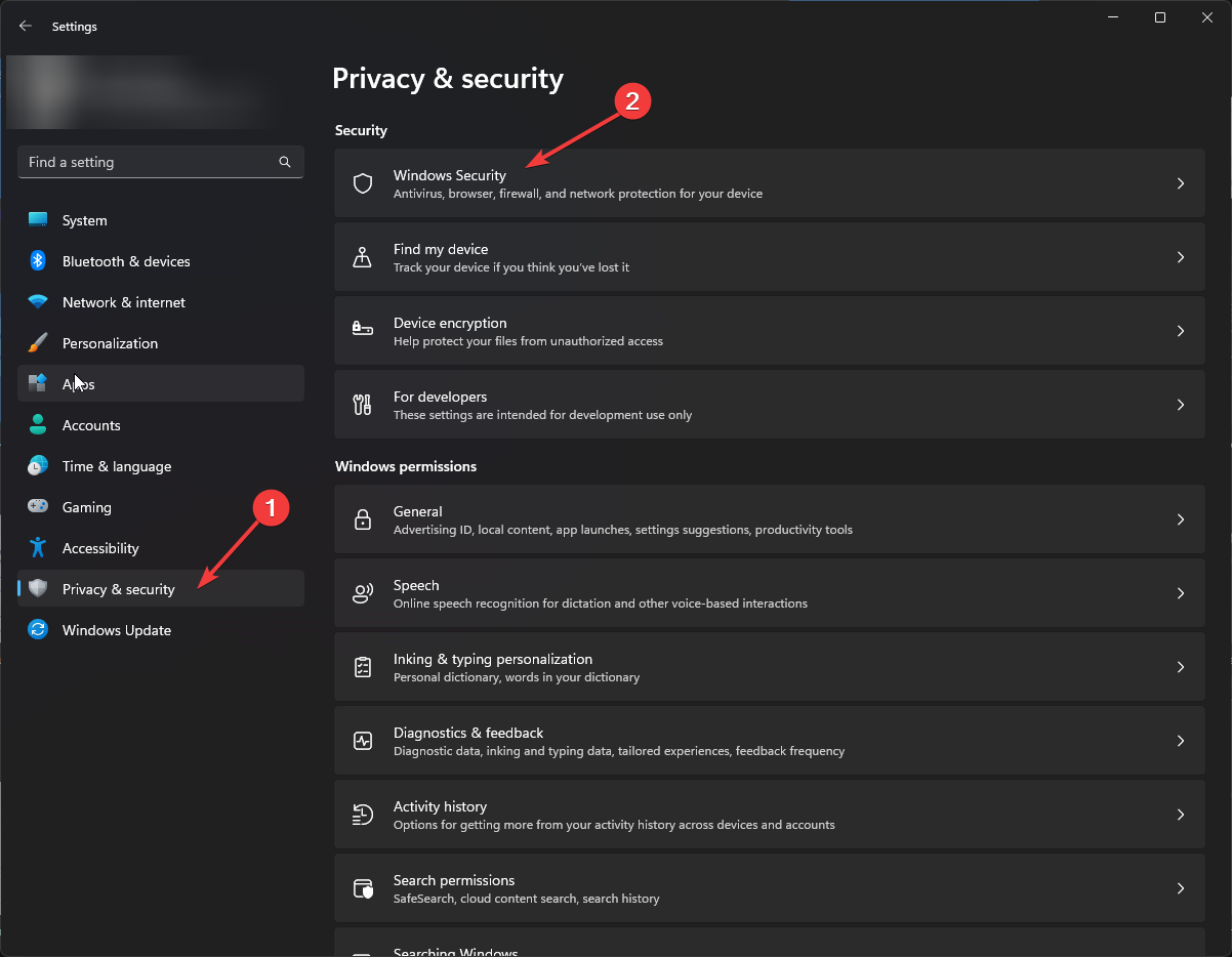 Privacy & Security - Windows Security