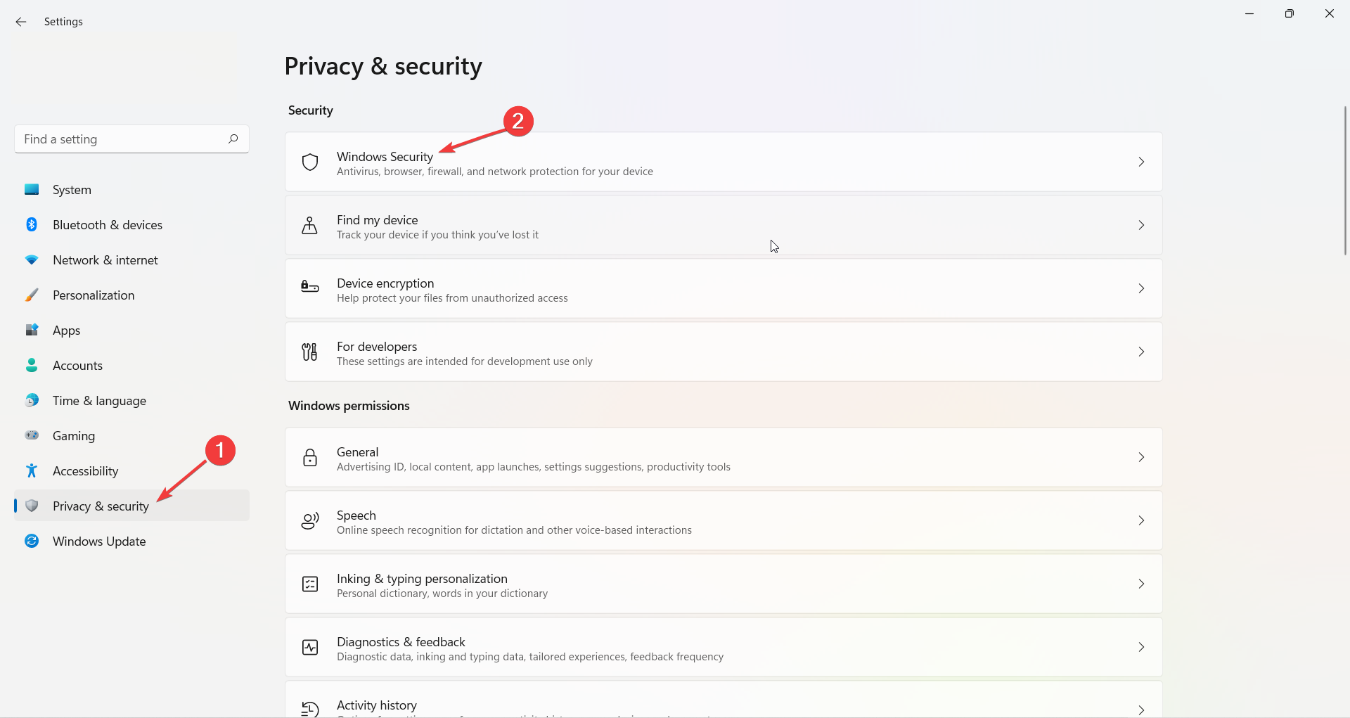 Privacy & Security Windows Security