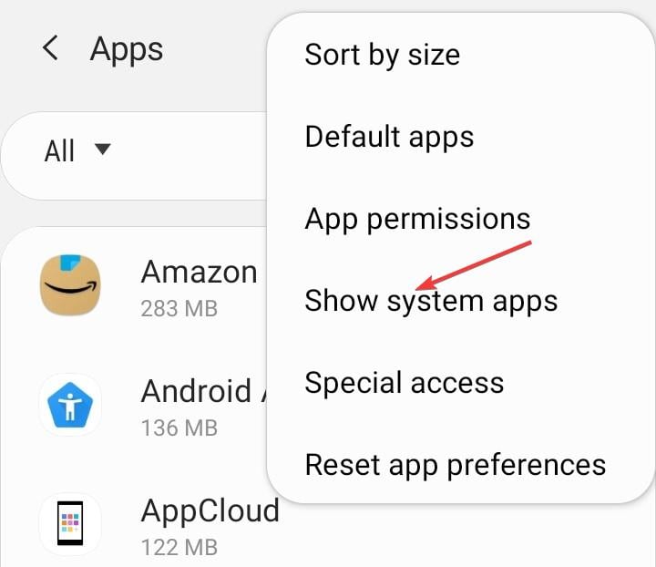 show system apps to fix phone not connecting to pc
