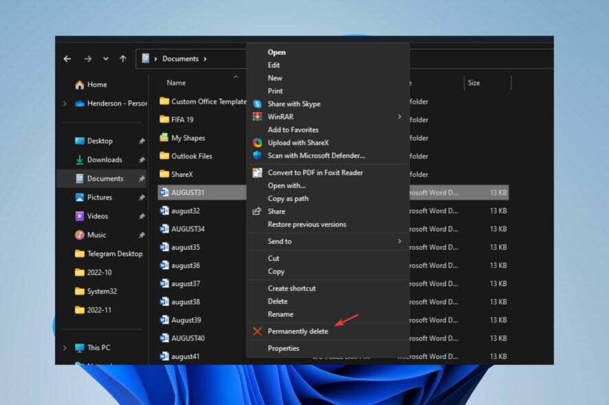 add permanently delete to context menu