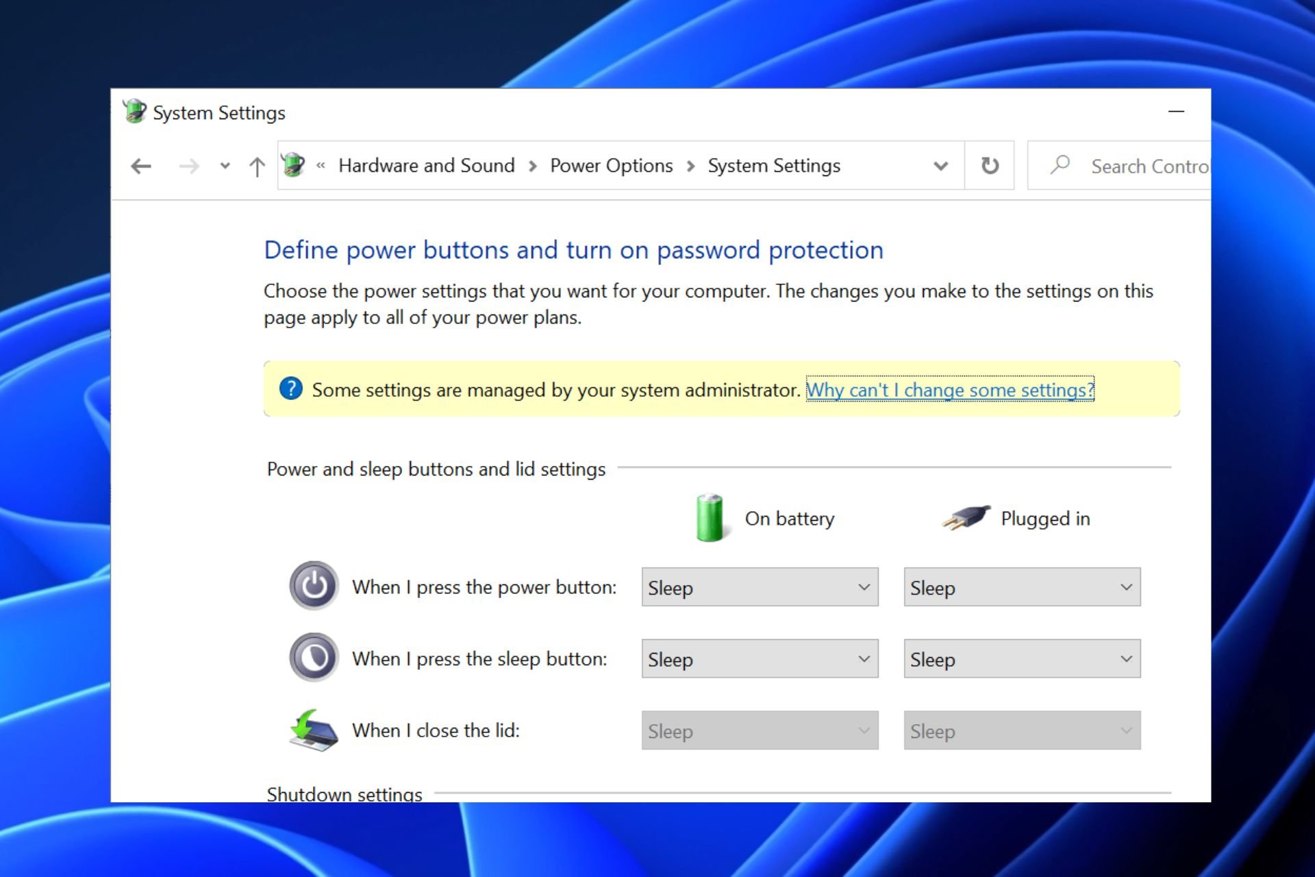 windows power options greyed out