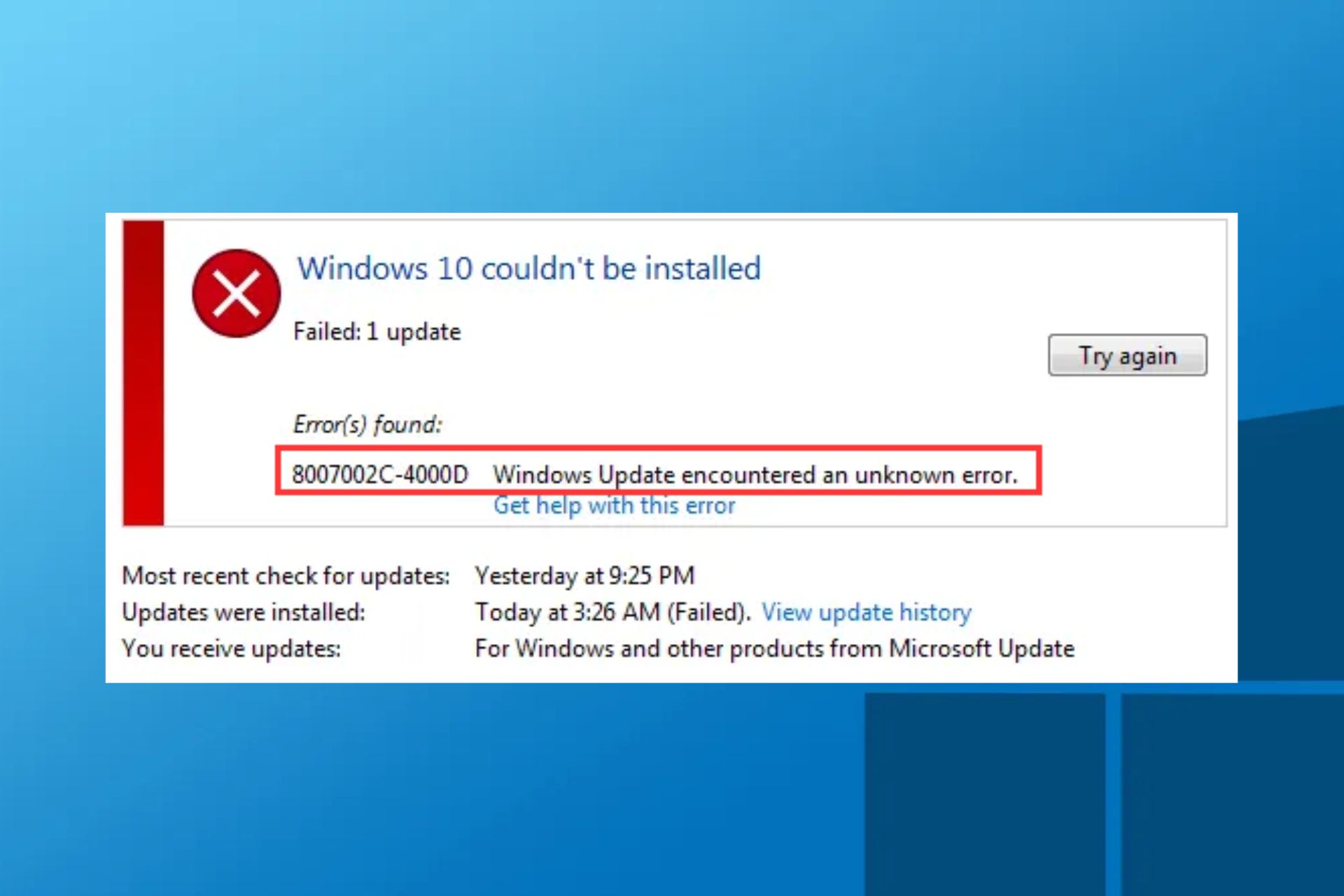 windows 10 install error 8007002c-4000d