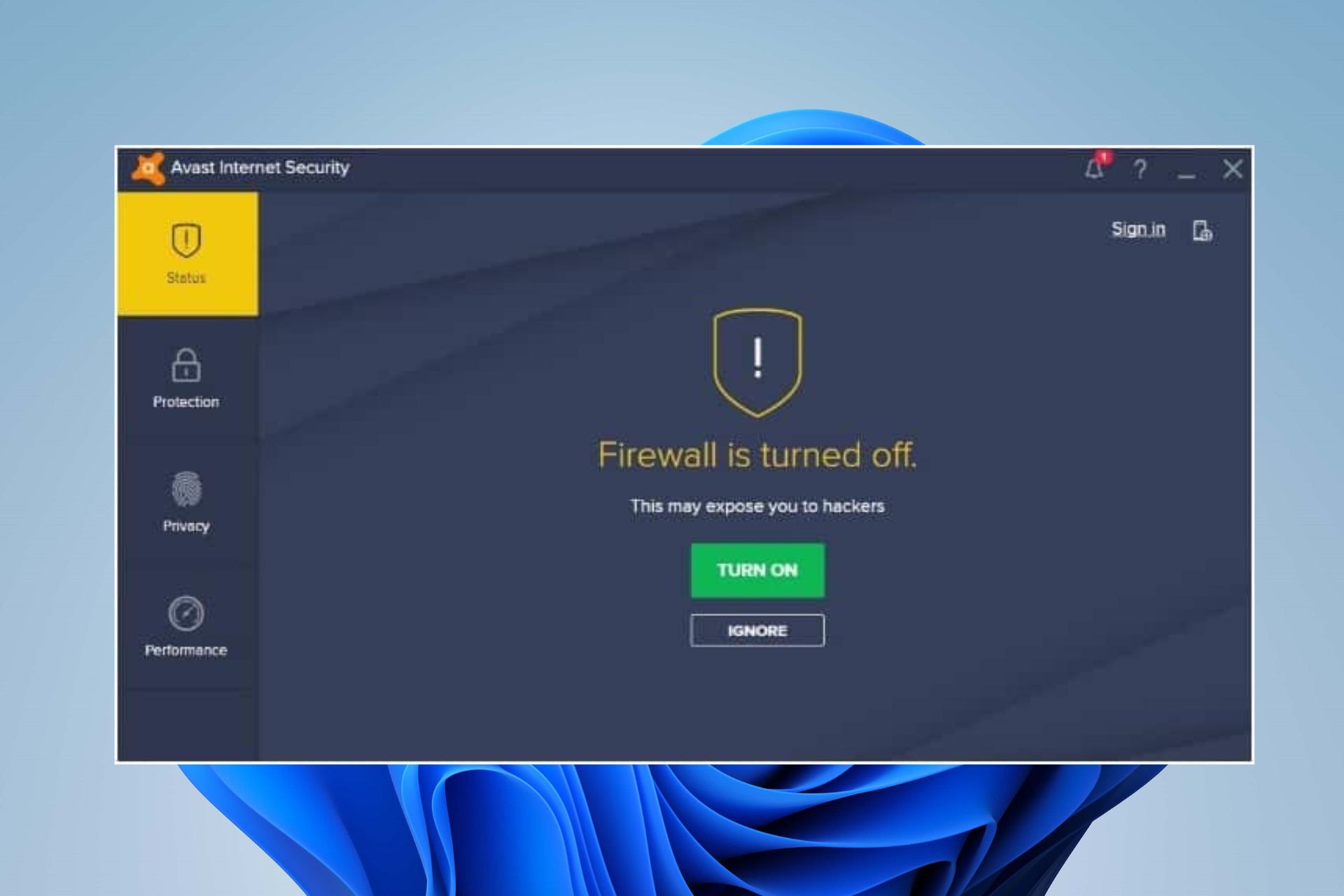 Avast não pode ligar o firewall