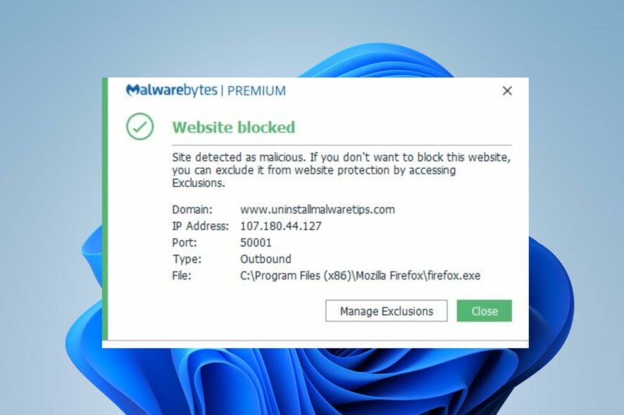 malwarebytes website blocked keeps popping up