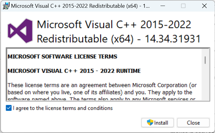 get to fix error the vc++ runtime redistributable