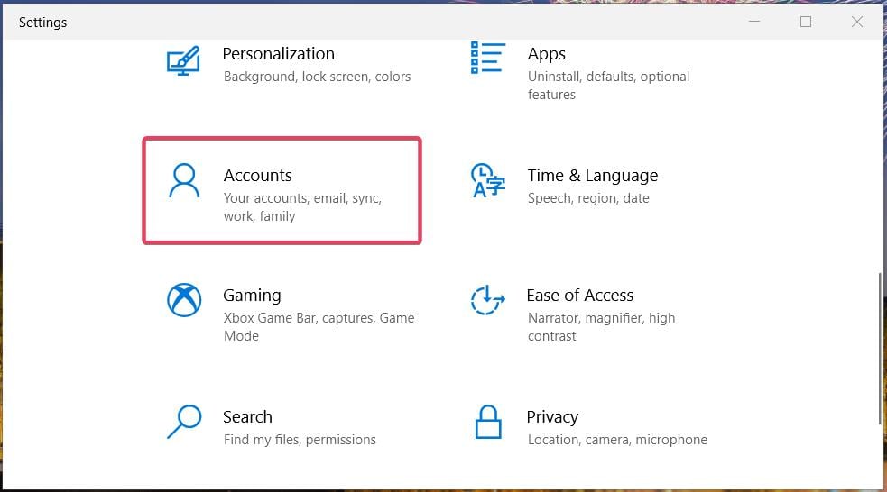 Accounts category remove a work or school account from Windows 10
