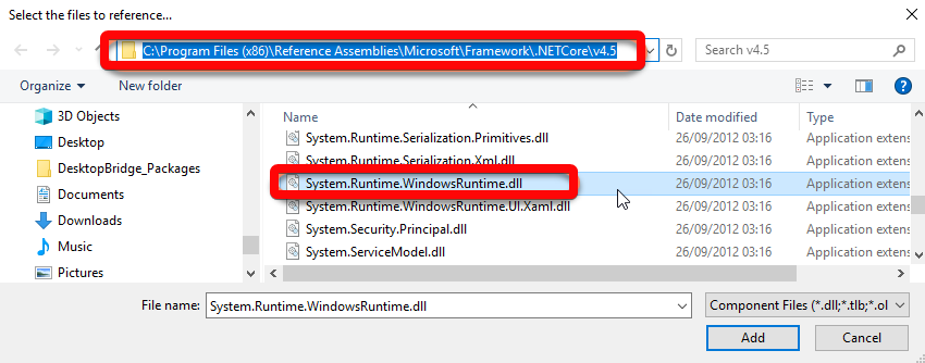 add System.Runtime.WindowsRuntime.dll