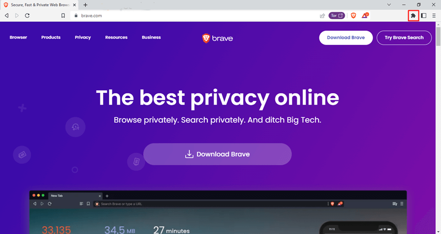 brave browser home screen extensions