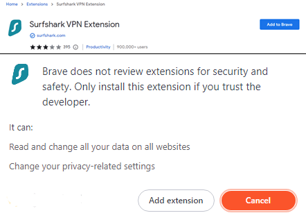 brave surfshark vpn add extension