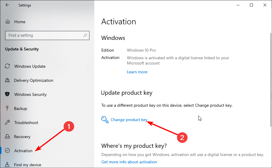 change product windows 10 lost activation