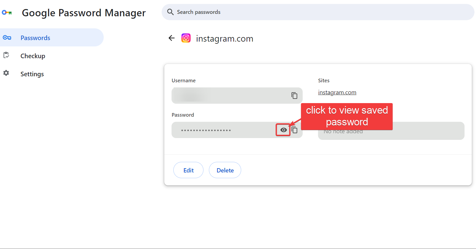 click to view saved password