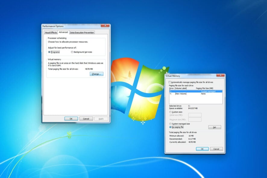 Disable Pagefile in Windows 7