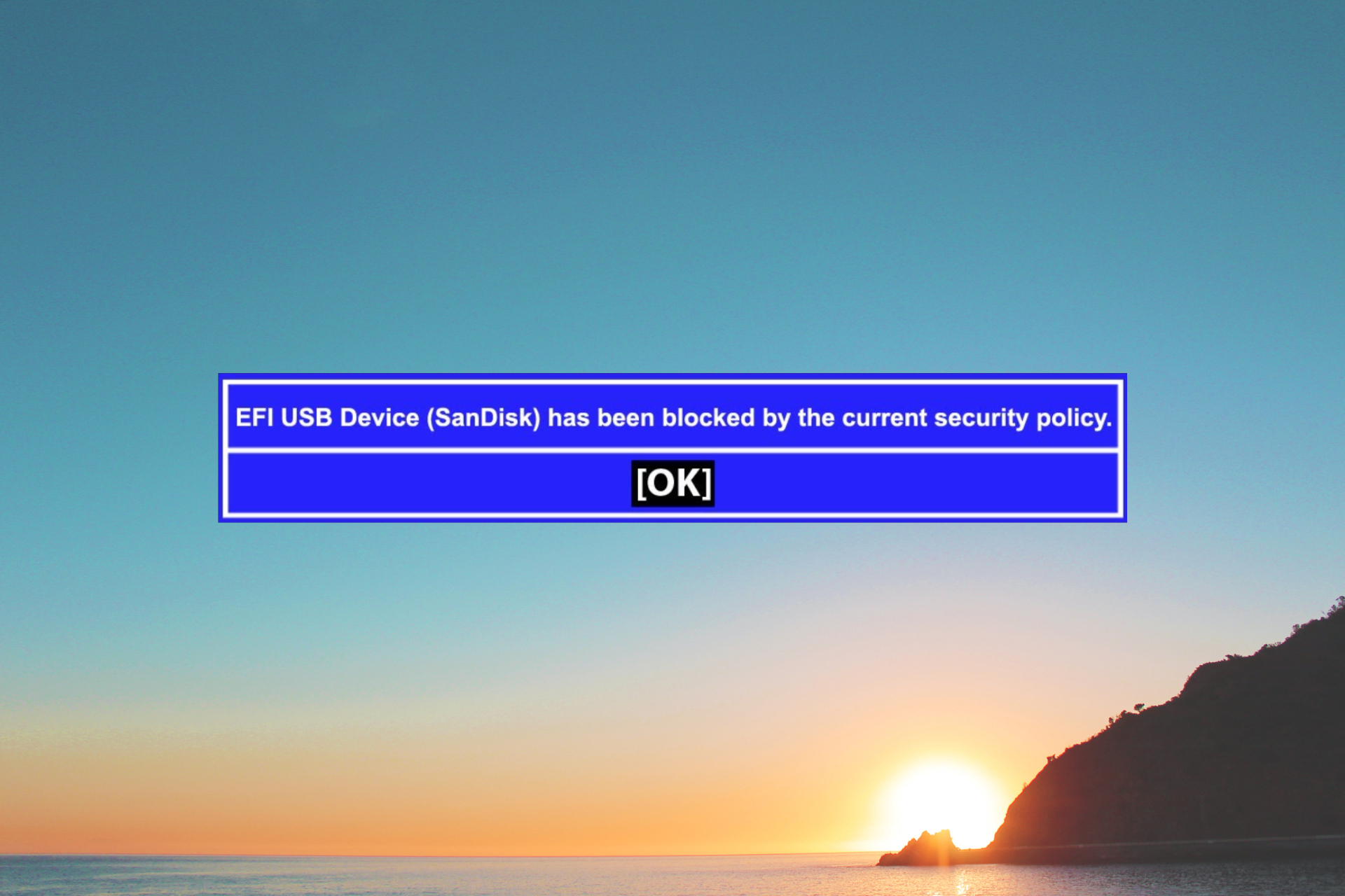 How to fix efi usb blocked by security policy