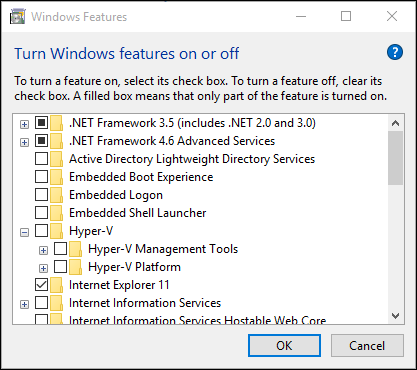 Windows Features Hyper V
