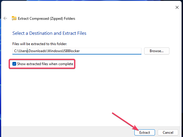 Show extracted files option how to enable usb port blocked by administrator