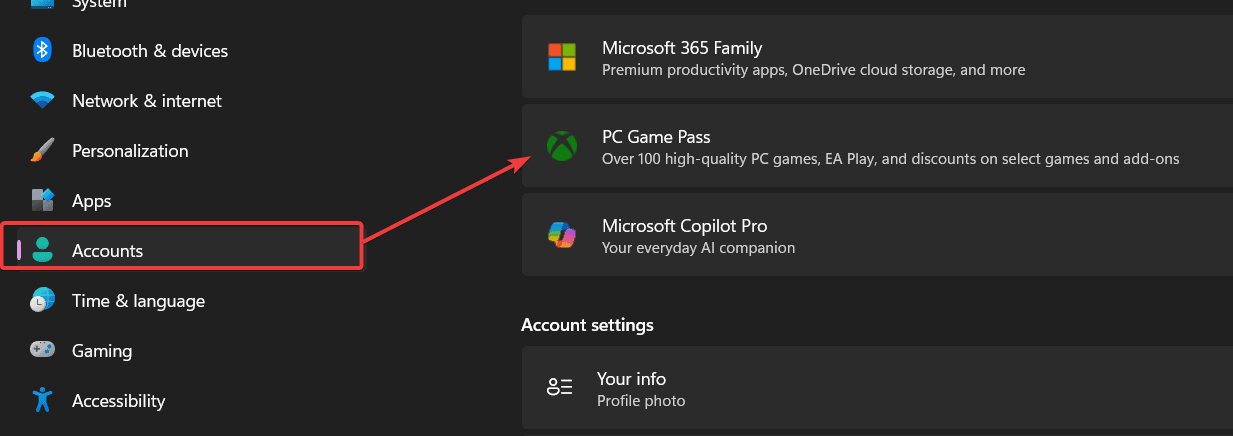 game pass in microsoft accounts