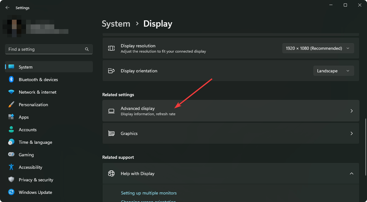 going advanced display settings windows 11