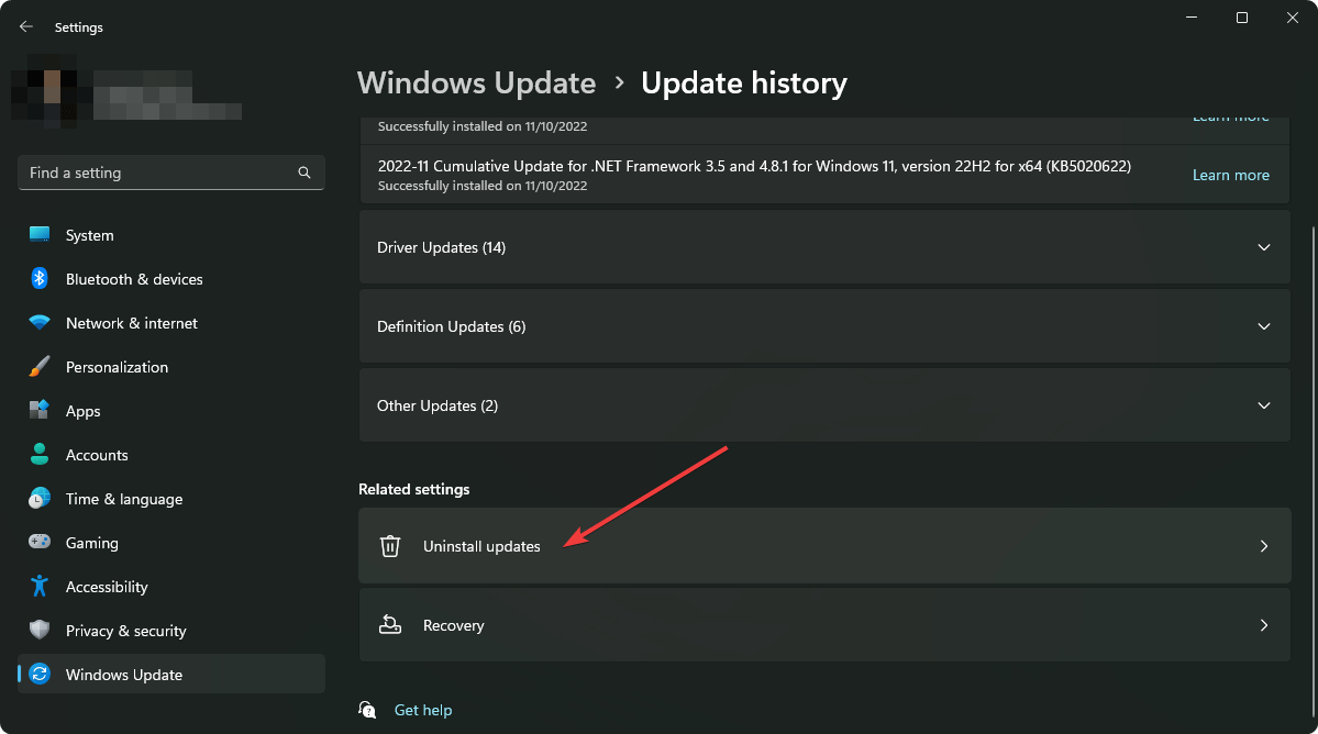 going uninstall updates windows 11 settings